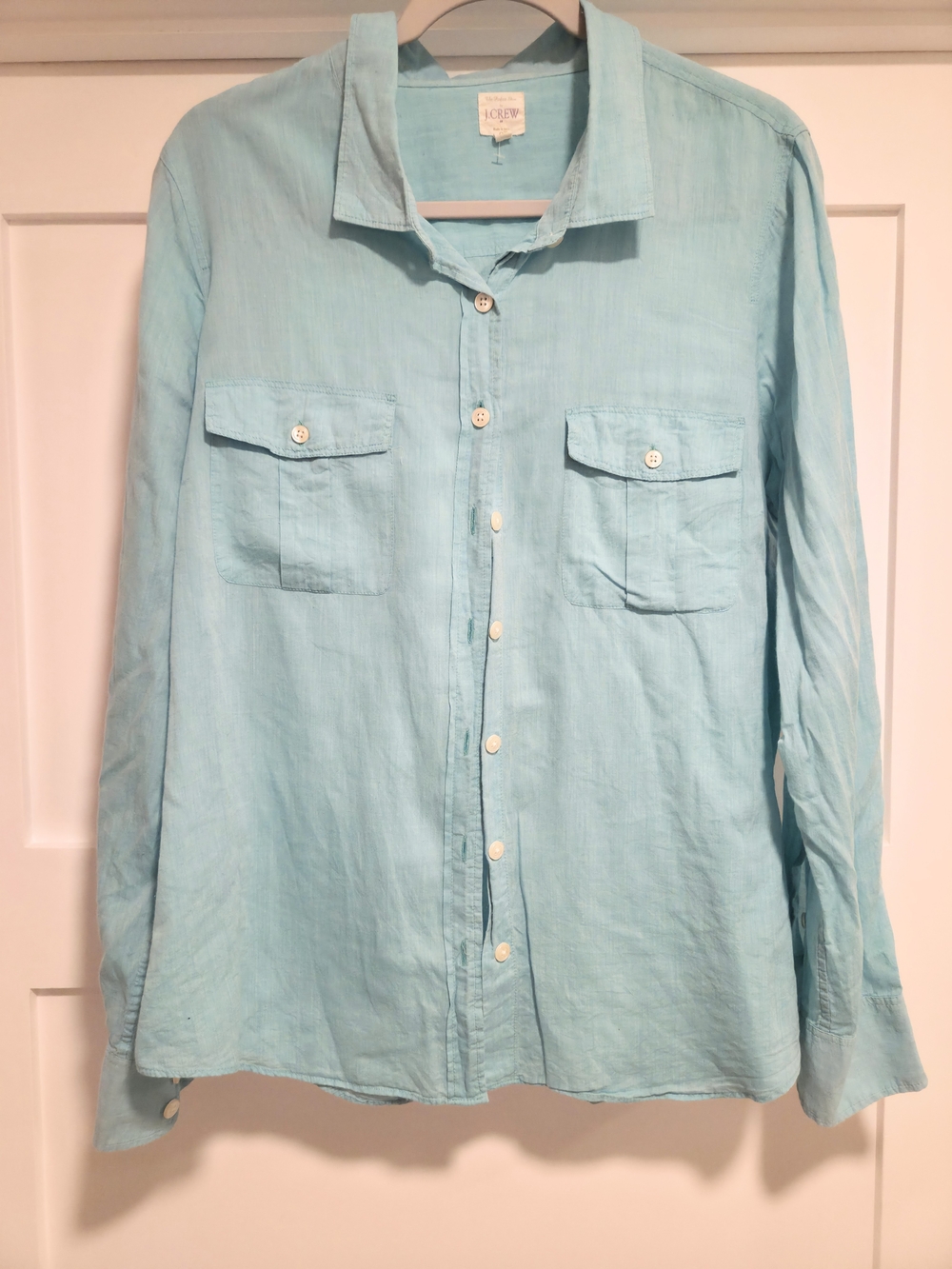 J. Crew Frosted Aqua Blue Cotton Gauze Utility Button Down Shirt Top XL